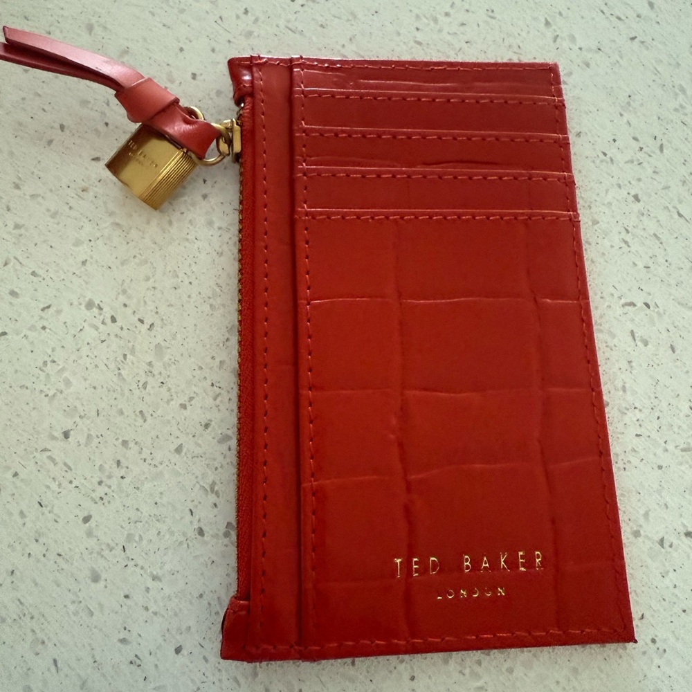 Ted Baker red orange Cardholder with Gold  zipper lock Detail